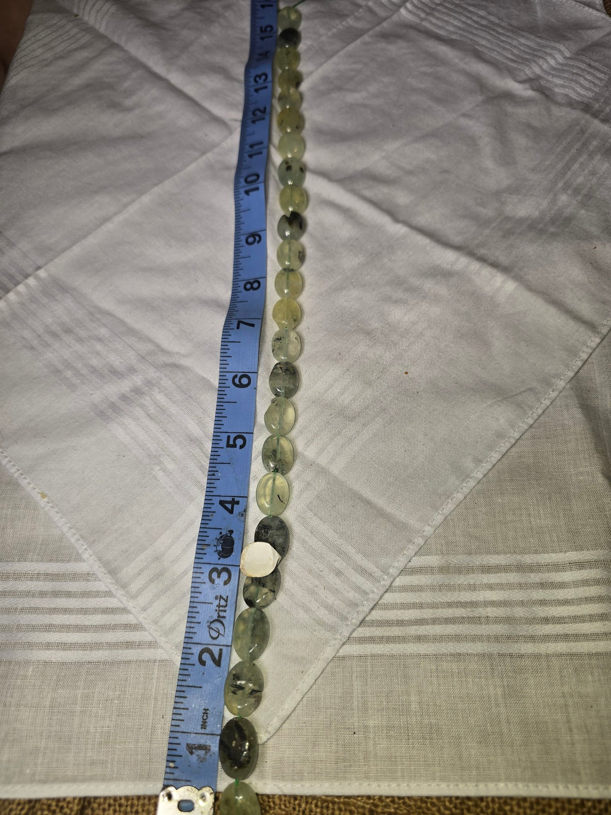Prehnite oval bead strand with ruler
