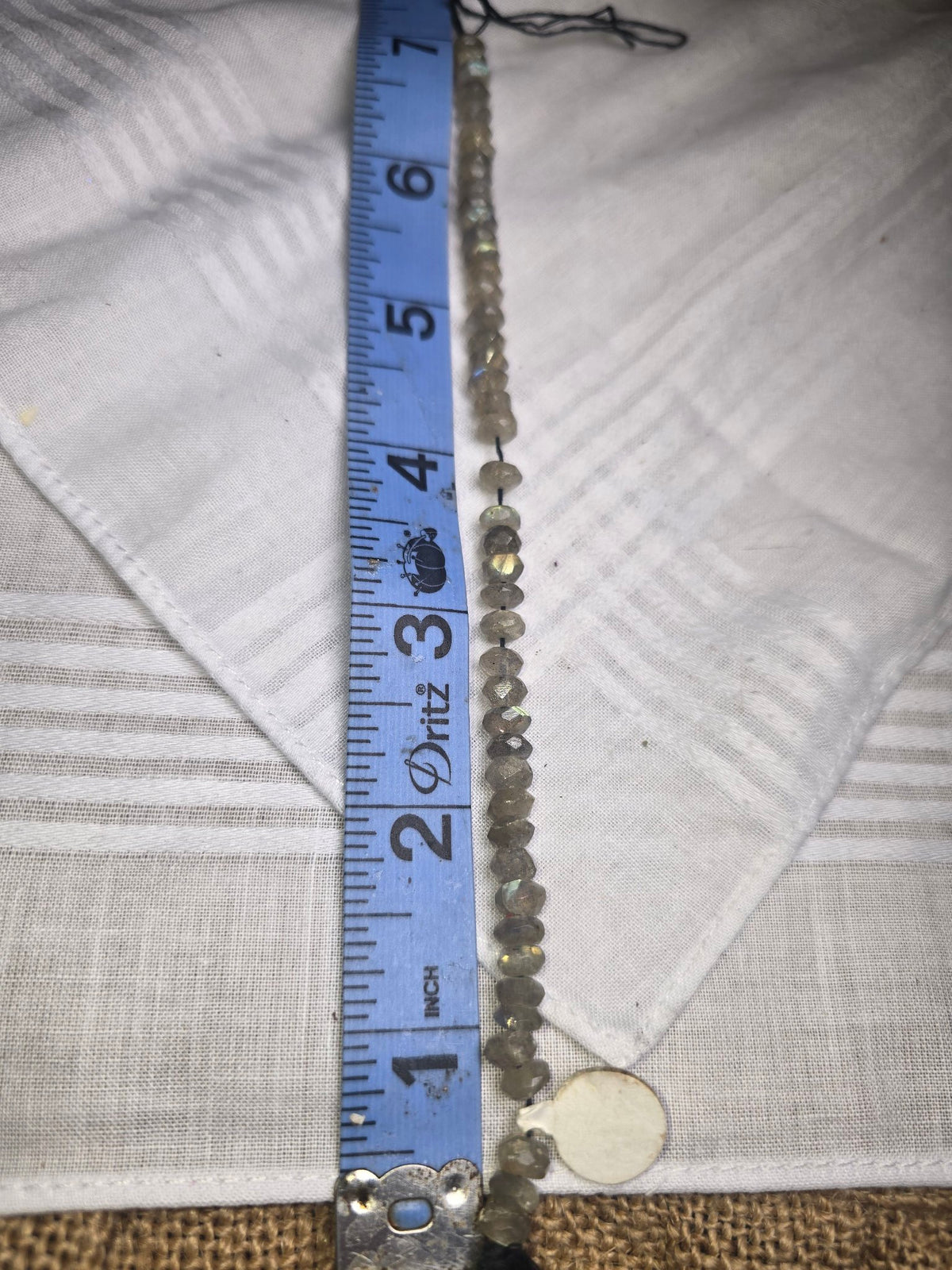 Labradorite faceted rondelle bead strand with ruler