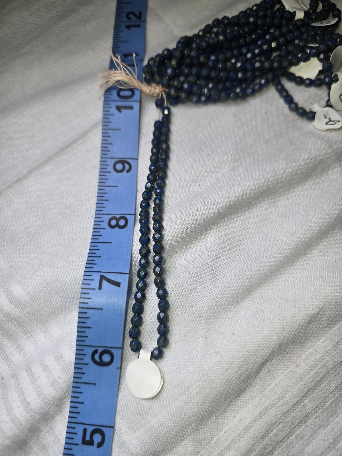 Azurite malachite faceted round bead strand with ruler
