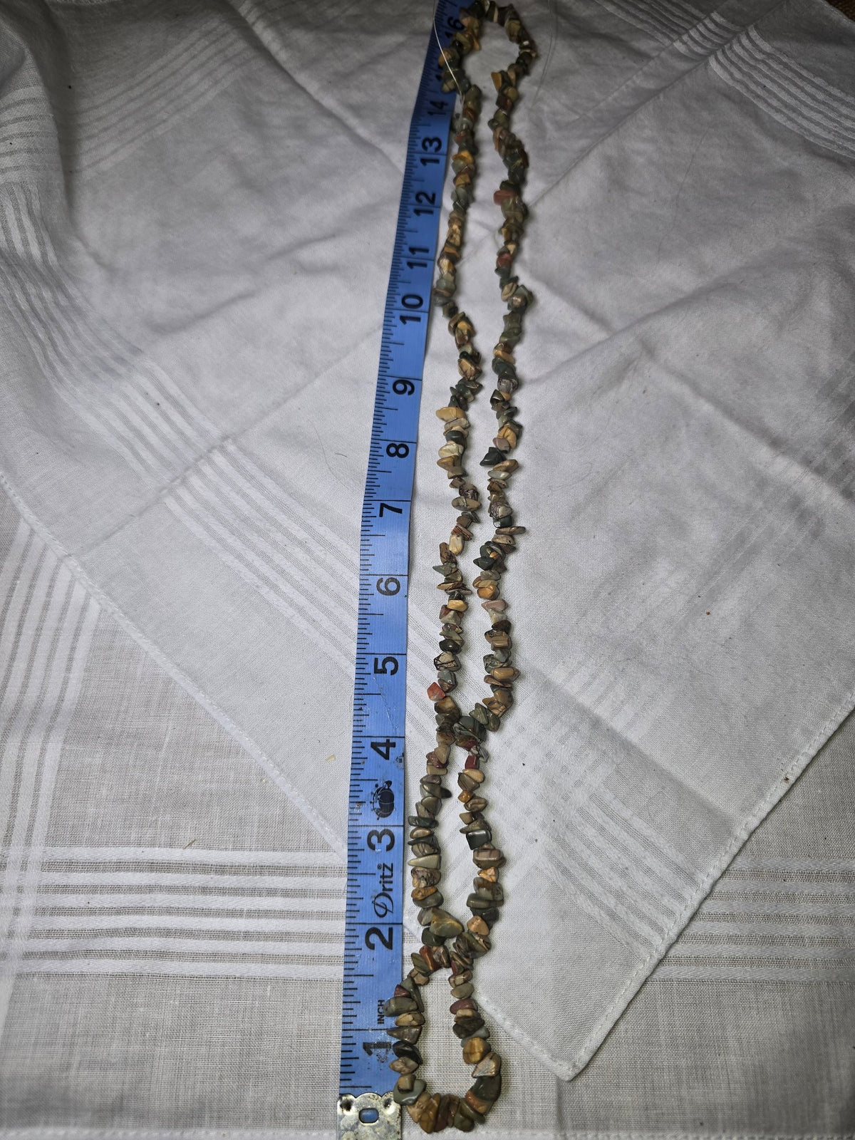 Earth tone jasper chip bead strand with ruler