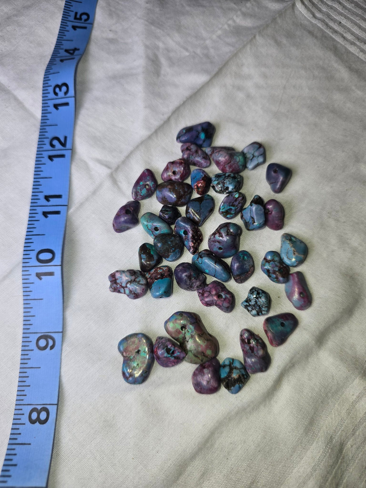 Purple imitation turquoise nugget beads loose with ruler
