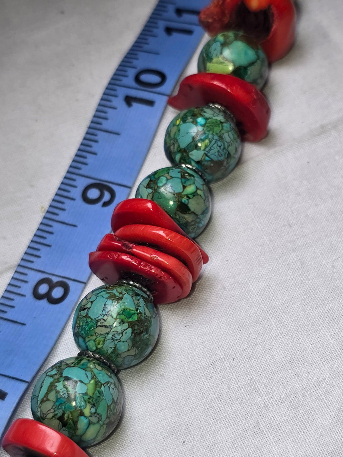 Turquoise and Red Coral Bead Strand