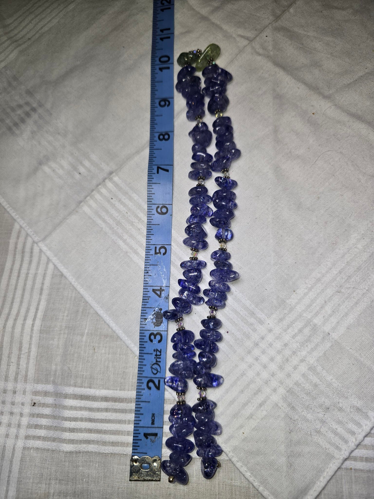 Purple blue chip bead strand folded