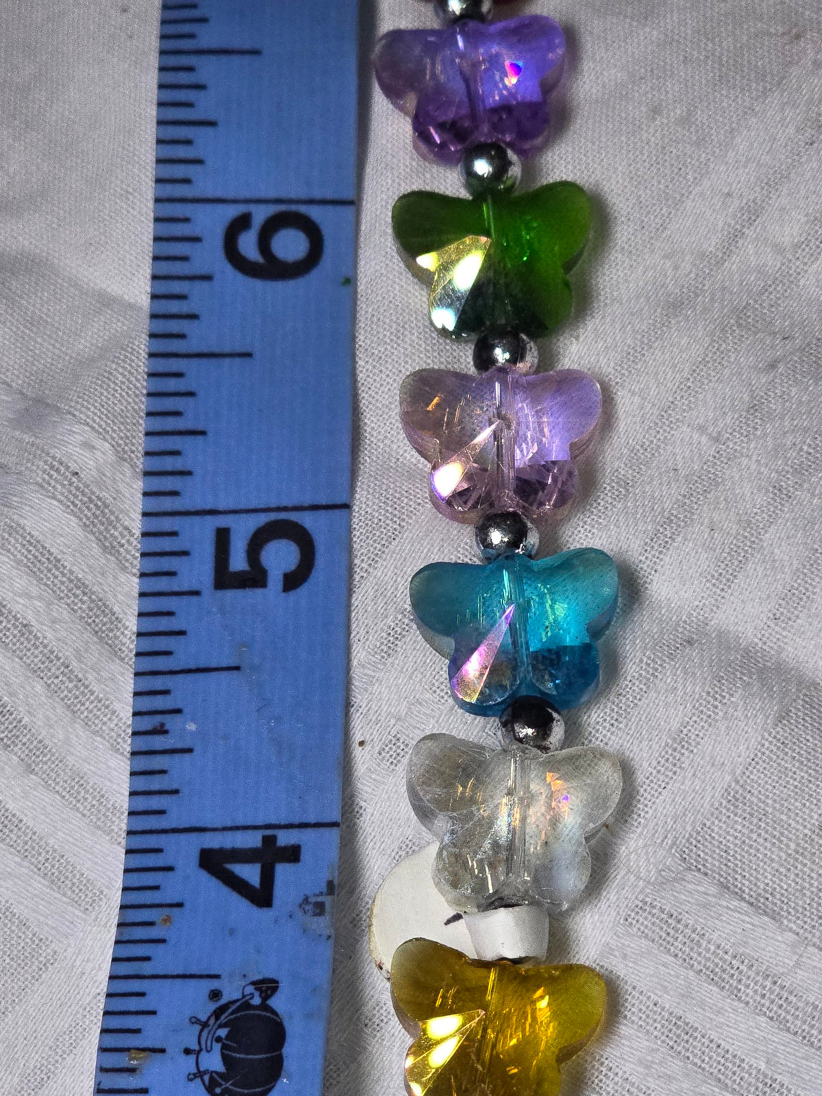 Closeup of multicolor AB butterfly glass beads