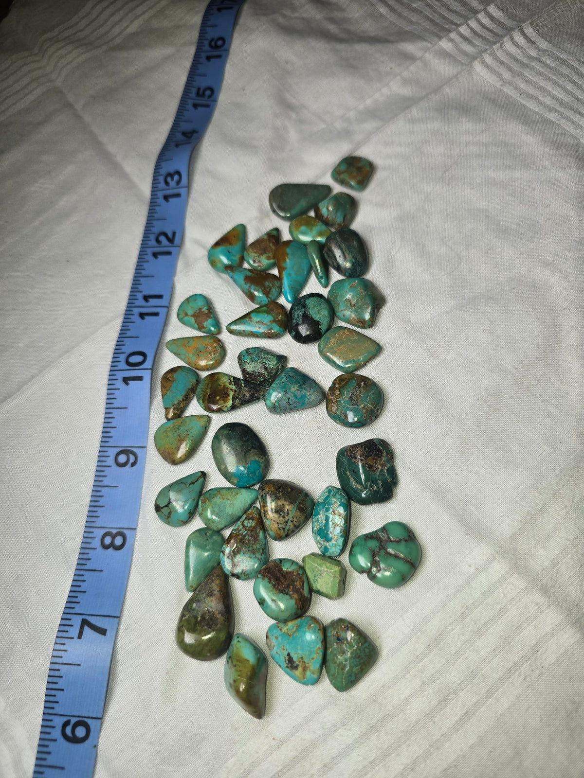 Real turquoise teardrop beads loose with ruler