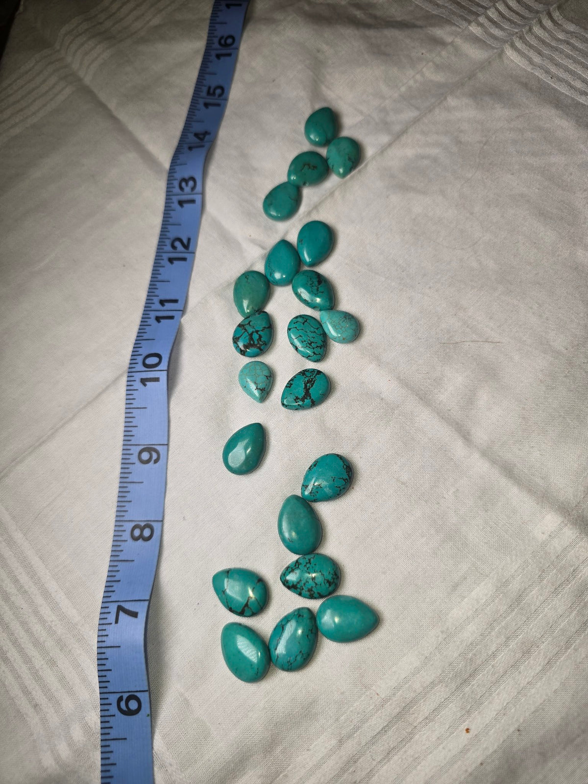 Turquoise look teardrop beads loose with ruler