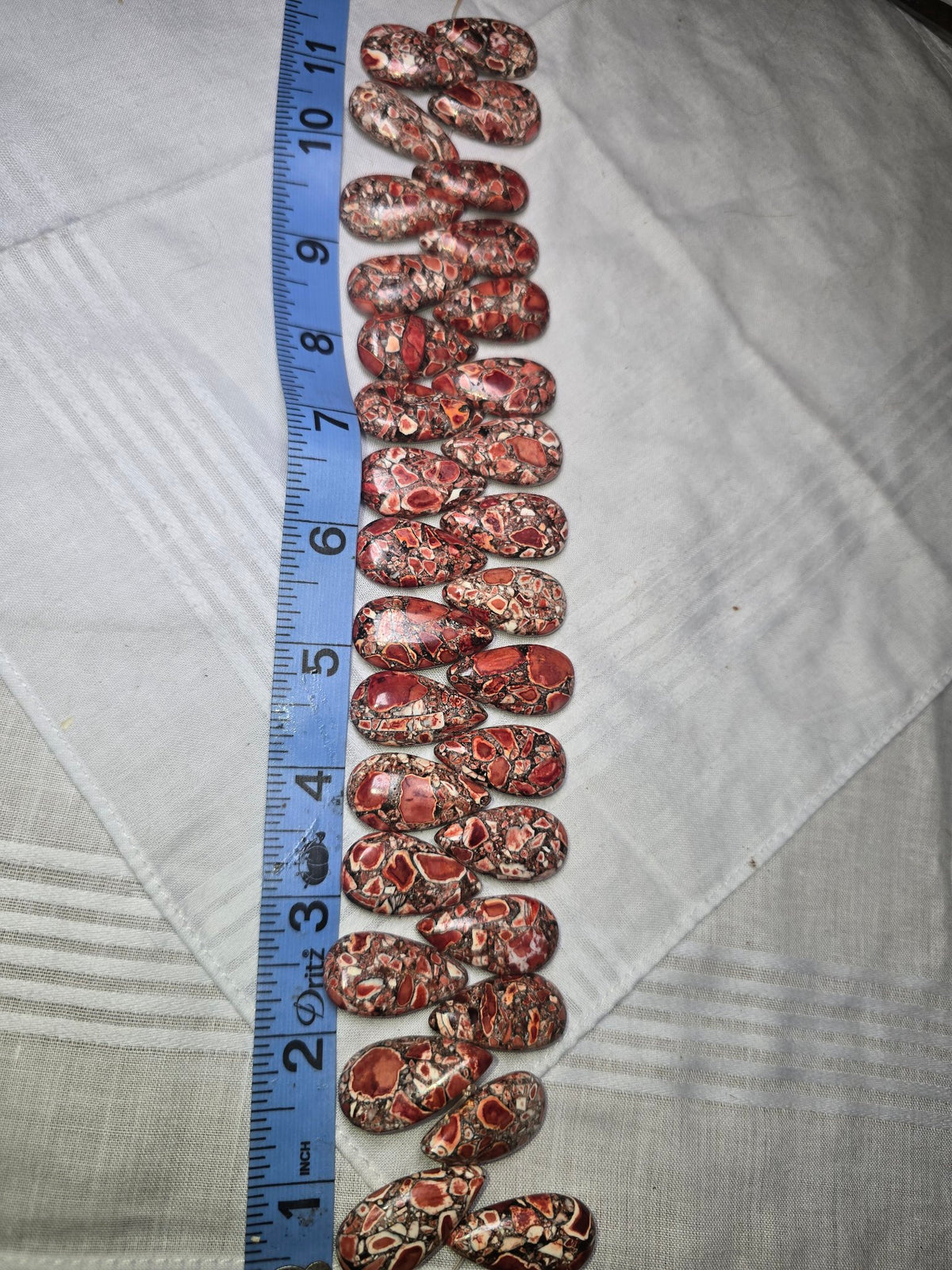 Red brecciated jasper teardrop beads loose lot with ruler