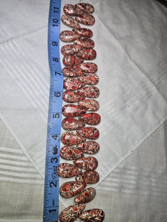 Red brecciated jasper teardrop beads loose lot with ruler