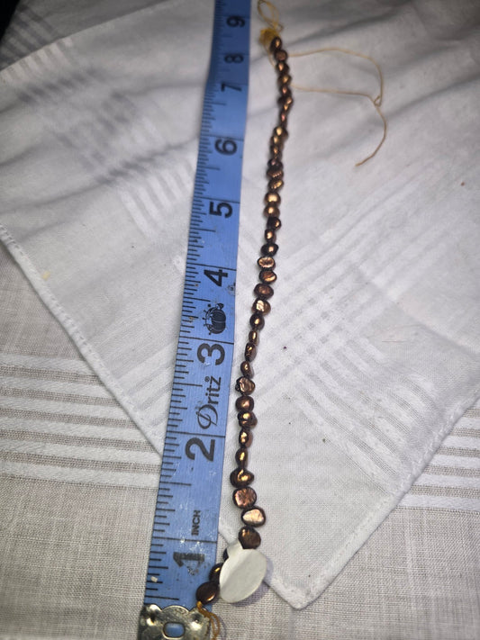 Bronze freshwater pearl bead strand with ruler