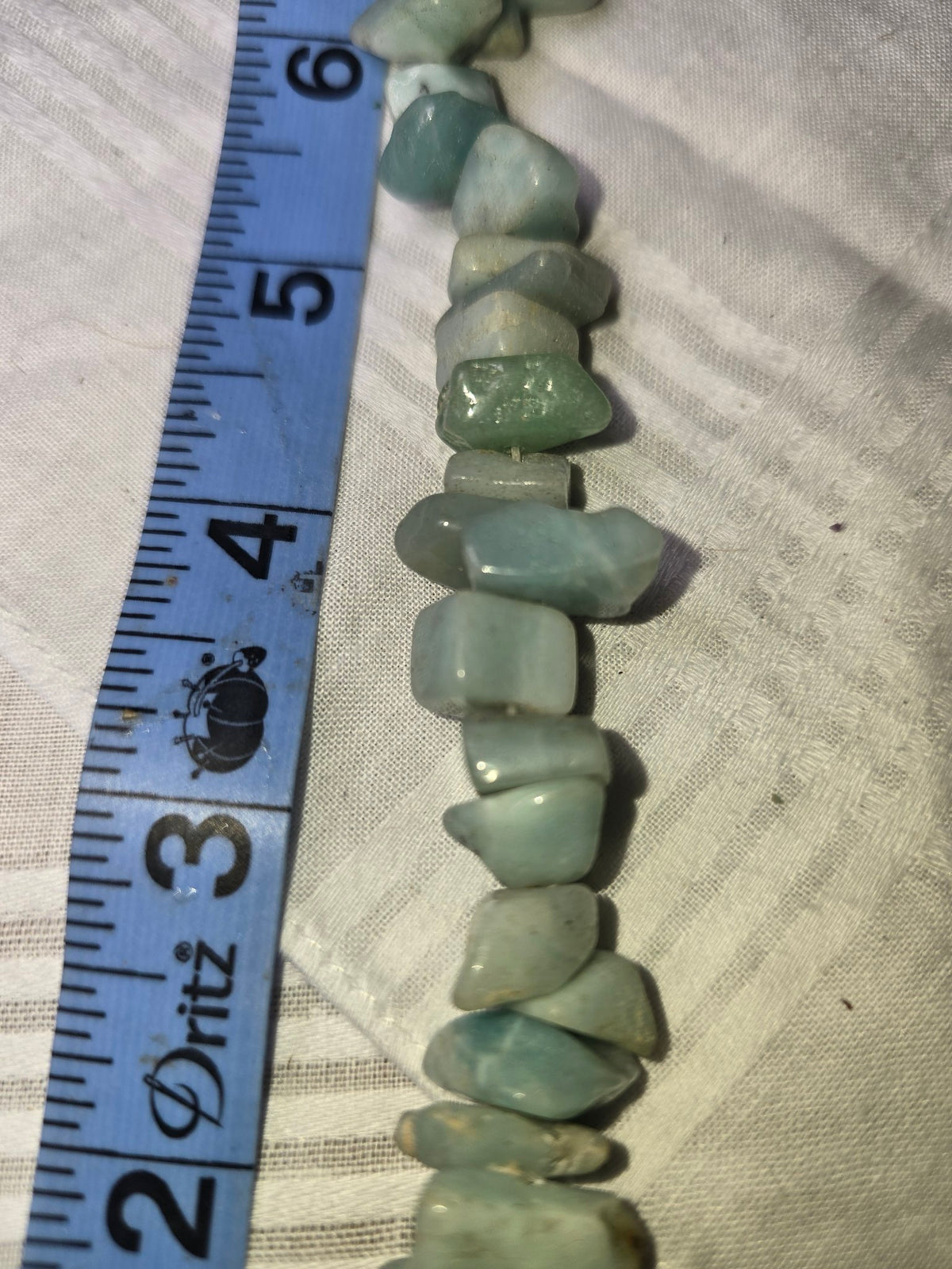 Amazonite chip beads closeup