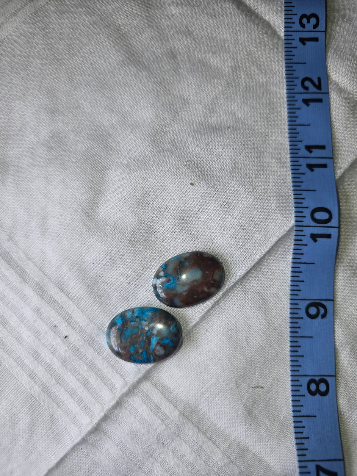 Blue Jasper oval bead pair closeup