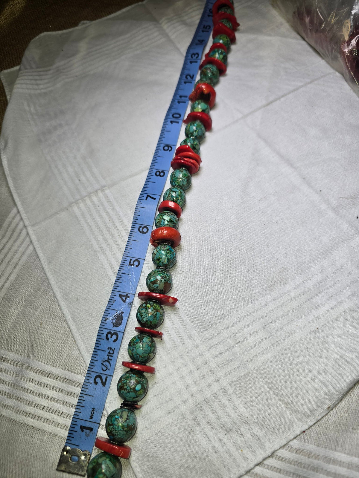 Turquoise and Red Coral Bead Strand