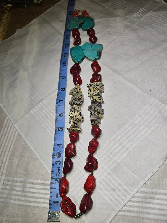 Mixed turquoise howlite dalmatian bead strand