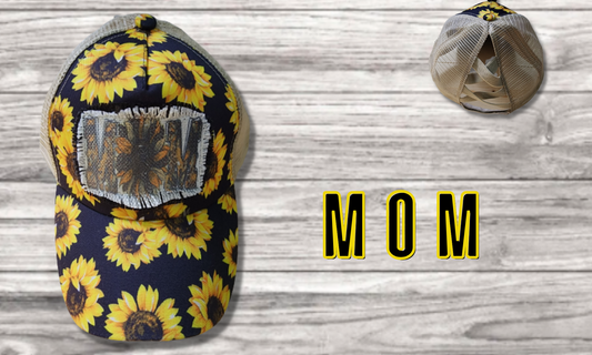 MOM Sunflower Messy Bun Hat