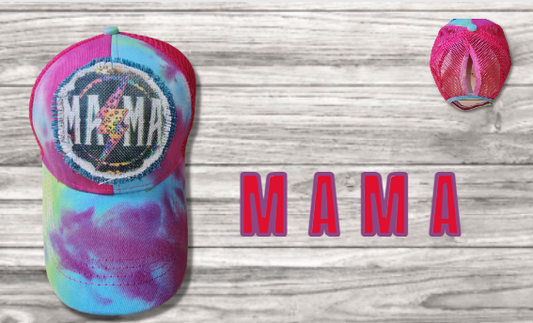 MAMA Tie Dye Messy Bun Hat